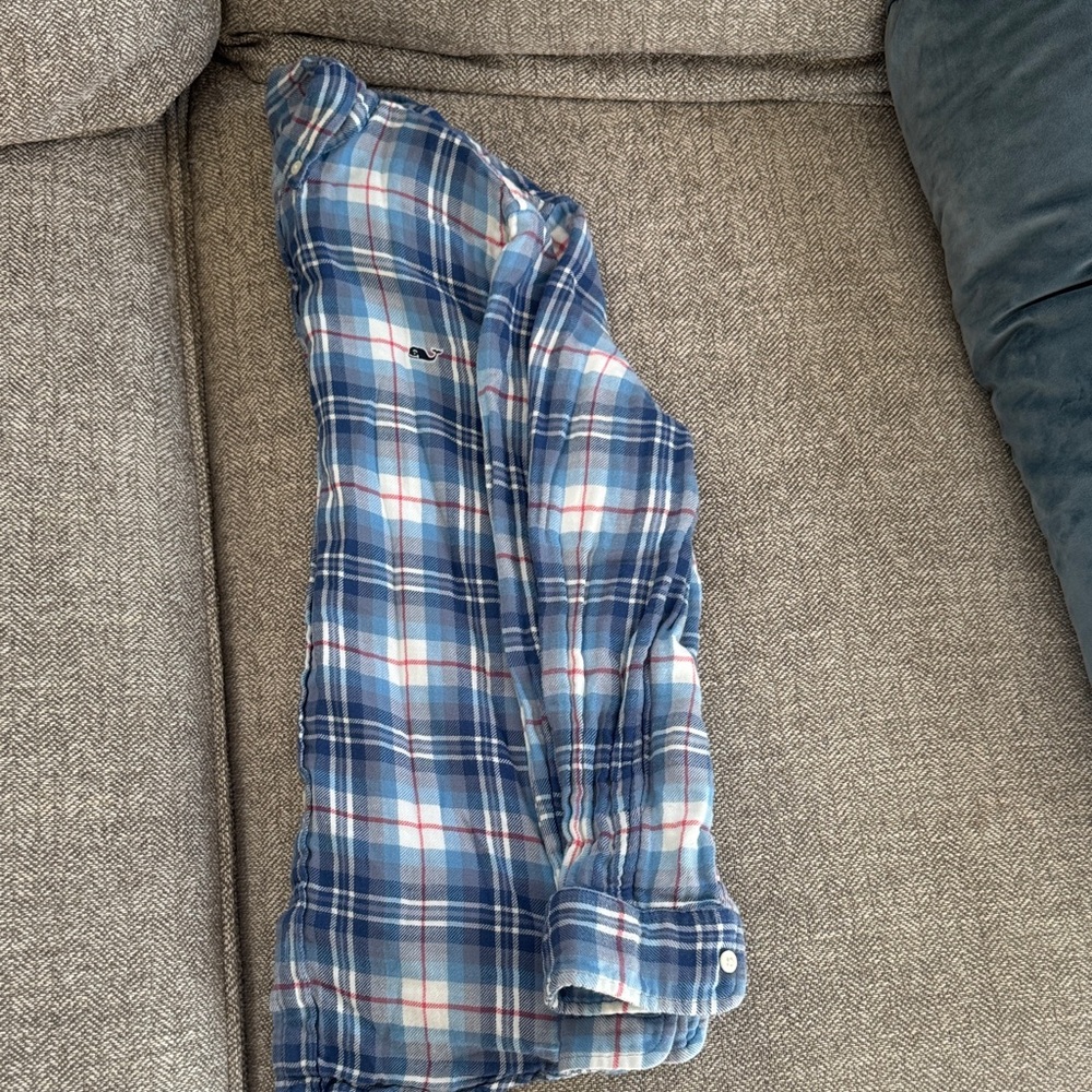 Vineyard Vines Blue and White Plaid Shirt